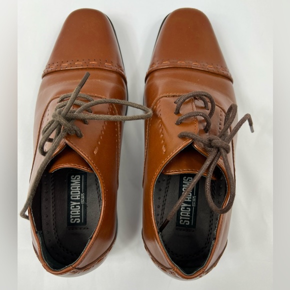 STACY ADAMS Cognac Brown Templeton Oxford Cap Toe Dress Shoes Kid's Size 13.5M - Picture 7 of 11